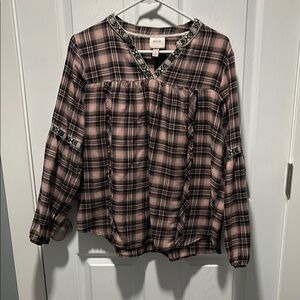 Knox Rose Pink Plaid Blouse
